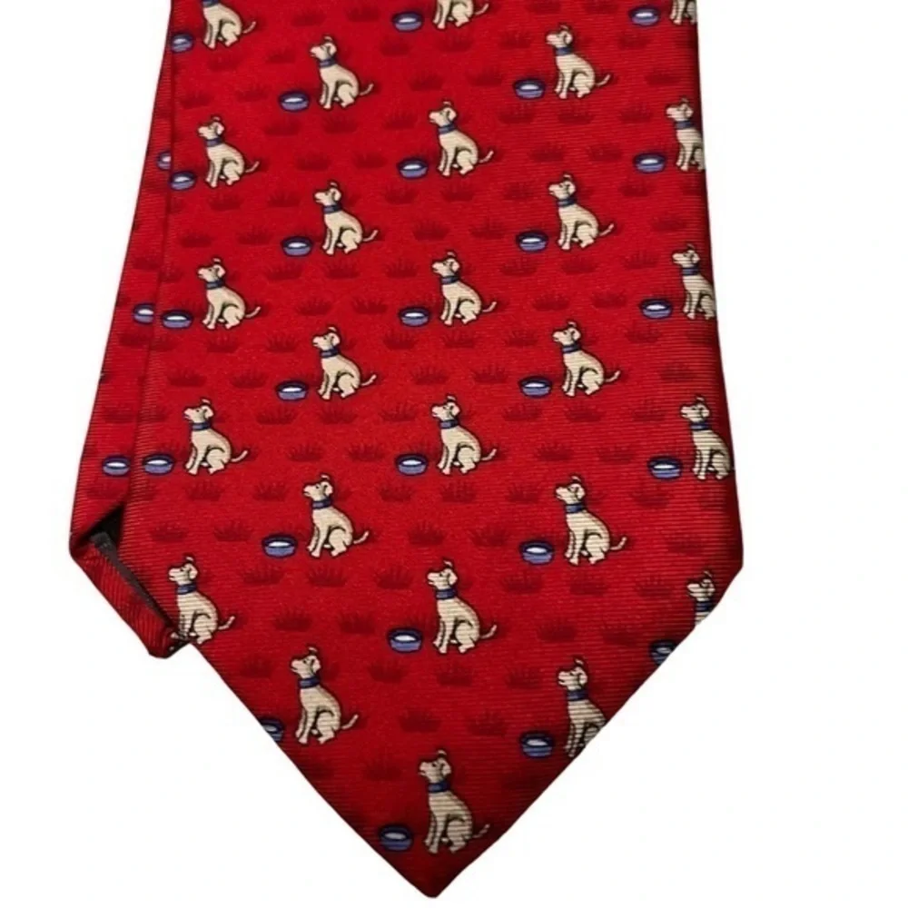 Lord & Taylor red silk tie with dogs and bowls
